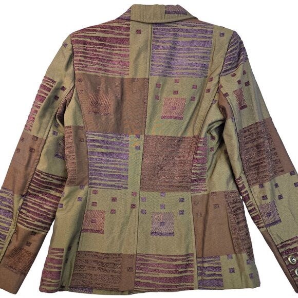 90s Harvé Benard Size 6 Patchwork Upholstery Blazer MutiColor Geometric Style - Picture 4 of 10